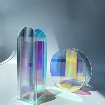 YalzoneMet Colorful Refraction Acrylic Vase Modern Round Geometric Minimalist Vase Unique Desktop Decor Plant Floral Container for Home Office Wedding CenterPcs Decor 6.7‘’x7’’