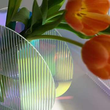 YalzoneMet Colorful Refraction Acrylic Vase Modern Round Geometric Minimalist Vase Unique Desktop Decor Plant Floral Container for Home Office Wedding CenterPcs Decor 6.7‘’x7’’