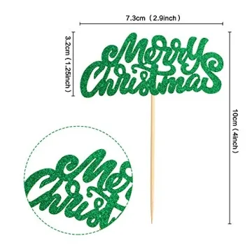 Ercadio 36 Pack Green Merry Christmas Cupcake Toppers