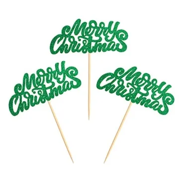 Ercadio 36 Pack Green Merry Christmas Cupcake Toppers