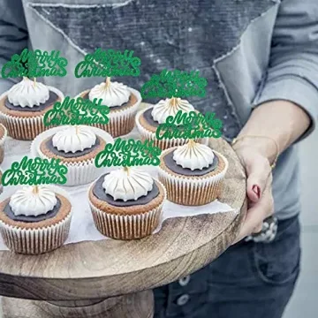 Ercadio 36 Pack Green Merry Christmas Cupcake Toppers