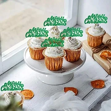 Ercadio 36 Pack Green Merry Christmas Cupcake Toppers