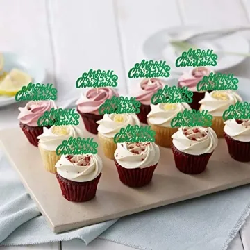 Ercadio 36 Pack Green Merry Christmas Cupcake Toppers