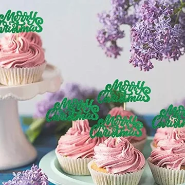 Ercadio 36 Pack Green Merry Christmas Cupcake Toppers