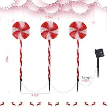 Lollipop Solar Christmas Pathway Lights - 3 Pack LED Decor