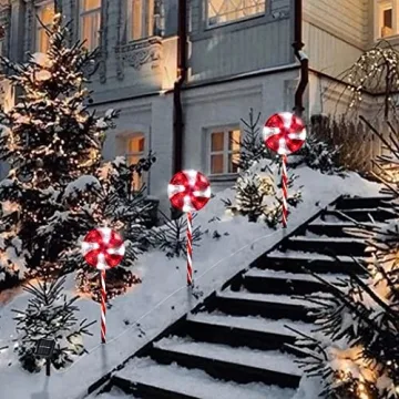 Lollipop Solar Christmas Pathway Lights - 3 Pack LED Decor