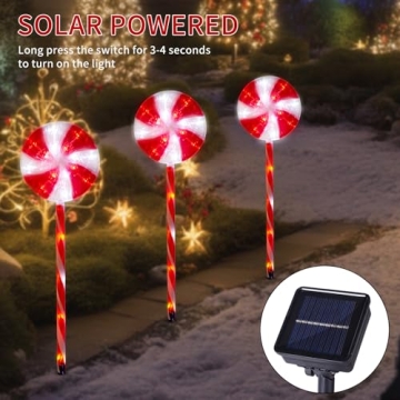 Lollipop Solar Christmas Pathway Lights - 3 Pack LED Decor