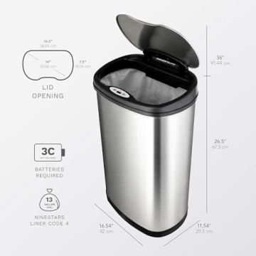 NINESTARS Automatic Touchless Motion Sensor Trash Can 13 Gallon