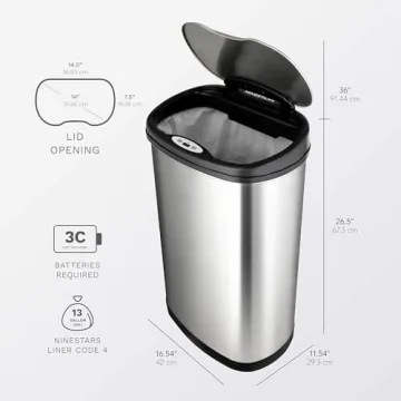 NINESTARS Automatic Touchless Motion Sensor Trash Can 13 Gallon