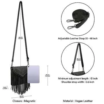 HDE Women's PU Leather Hobo Fringe Crossbody Tassel Purse Vintage Small Handbag