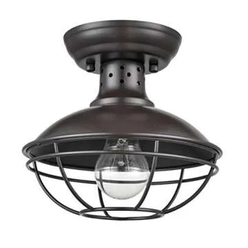 Dazhuan Industrial Vintage Metal Cage Pendant Lighting Semi Flush Mount Ceiling Light Lamp Fixture ORB Hanging Chandelier