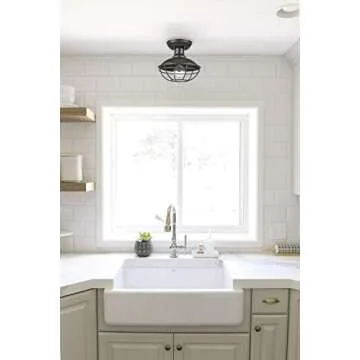 Dazhuan Industrial Vintage Metal Cage Pendant Lighting Semi Flush Mount Ceiling Light Lamp Fixture ORB Hanging Chandelier