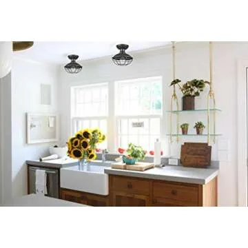 Dazhuan Industrial Vintage Metal Cage Pendant Lighting Semi Flush Mount Ceiling Light Lamp Fixture ORB Hanging Chandelier