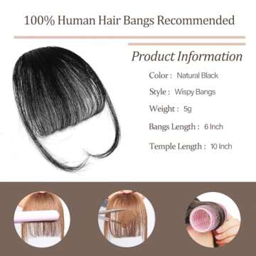 Clip In Bangs-Fake Bangs Hair Clip Natural Black Clip On Bangs Real Human Hair Air Curtain Bangs For...