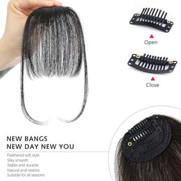 Clip In Bangs-Fake Bangs Hair Clip Natural Black Clip On Bangs Real Human Hair Air Curtain Bangs For Women Clips Wispy Bangs Hair Extensions Fringe With Temples Hairpieces Curved Bangs For Daily Wear