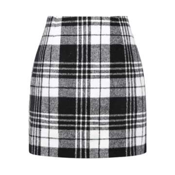 Trendy Black Mini Skirt - IDEALSANXUN Bodycon Knee Length High Waisted Plaid Wool