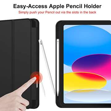iMieet New iPad 10th Generation Case 2022 10.9 Inch with Pencil Holder, Trifold Stand Smart Case with Soft TPU Back,Auto Wake/Sleep(Black)