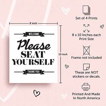 Funny Bathroom Decor Set of 4 Unframed Wall Art