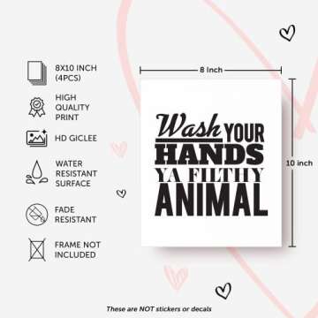 Funny Bathroom Decor Set of 4 Unframed Wall Art