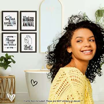 Funny Bathroom Decor Set of 4 Unframed Wall Art
