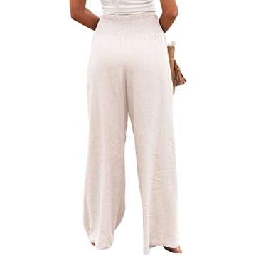 Ru Sweet Women High Waisted Cotton Linen Palazzo Pants Wide Leg Long Lounge Pant Trousers with Pocket A White