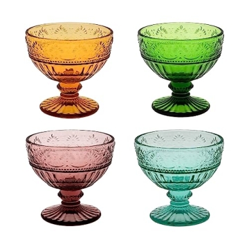 WHOLE HOUSEWARES Glass Ice Cream Bowls - Vintage Pressed Pattern Glass Dessert Bowls - Trifle/Fruit/...