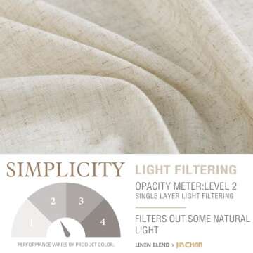 JINCHAN Linen Blend Beige Curtains 96 inches for Living Room