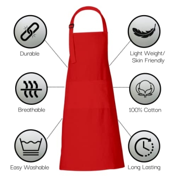 RAJRANG Red Chef Apron - Pack of 2 Cotton Cooking Gear