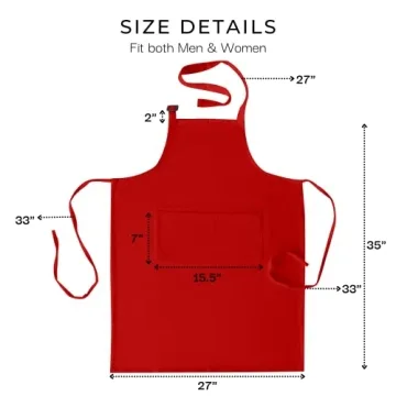 RAJRANG Red Chef Apron - Pack of 2 Cotton Cooking Gear