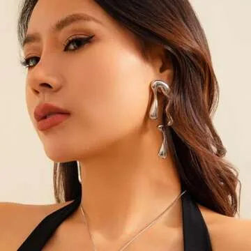 Aksod Tear Drop Earrings Silver Large Teardrop Earrings Stud Irregular Geometric Waterdrop Earrings Jewelry for Women (Silver)