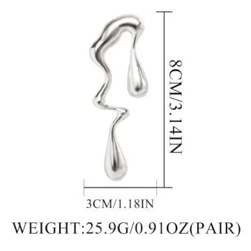 Aksod Tear Drop Earrings Silver Large Teardrop Earrings Stud Irregular Geometric Waterdrop Earrings Jewelry for Women (Silver)