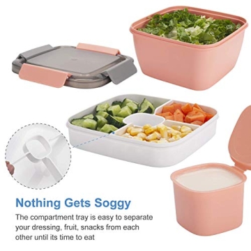 Freshmage Salad Container 2 Packs with 3 Compartments