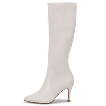 Womens Pointed Toe Knee High Boots Heels Faux Leather Suede Side Zipper Stretch Winter Boots 8.5