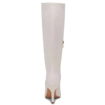 Womens Pointed Toe Knee High Boots Heels Faux Leather Suede Side Zipper Stretch Winter Boots 8.5