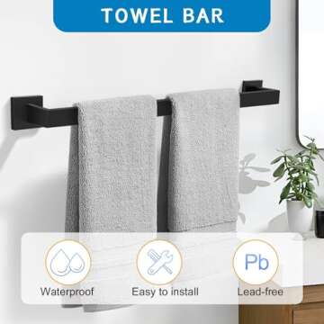 5 Pieces Bathroom Hardware Accessories Set Black Towel Bar Set Towel Holder Racks Set for Bathroom,S...