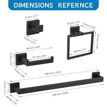 5 Pieces Bathroom Hardware Accessories Set Black Towel Bar Set Towel Holder Racks Set for Bathroom,SUS304 Stainless Steel,Wall Mounted 23.6-Inch