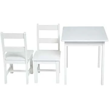 Amazon Basics Kids Solid Wood Table and 2 Chair, 3 Piece Set, White
