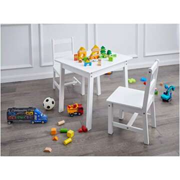 Amazon Basics Kids Solid Wood Table and 2 Chair, 3 Piece Set, White