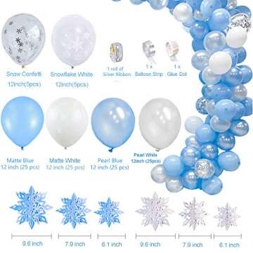 Balloon Garland Arch Kit 16Ft Long Ice Snow Blue White Silver Latex Balloons Pack for Wedding Birthday Baby Shower Bachelorette Party Backdrop Decorations