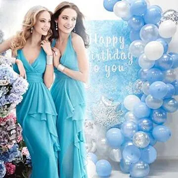 Balloon Garland Arch Kit 16Ft Long Ice Snow Blue White Silver Latex Balloons Pack for Wedding Birthday Baby Shower Bachelorette Party Backdrop Decorations