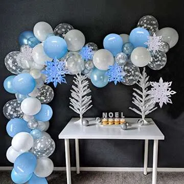 Balloon Garland Arch Kit 16Ft Long Ice Snow Blue White Silver Latex Balloons Pack for Wedding Birthday Baby Shower Bachelorette Party Backdrop Decorations