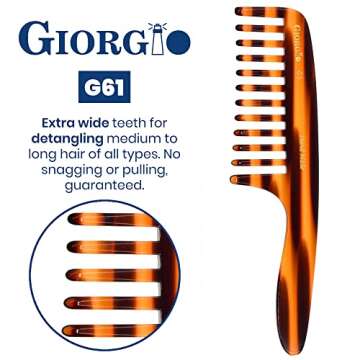 Giorgio G61 Extra Wide Tooth Detangler Comb for All Hair Types