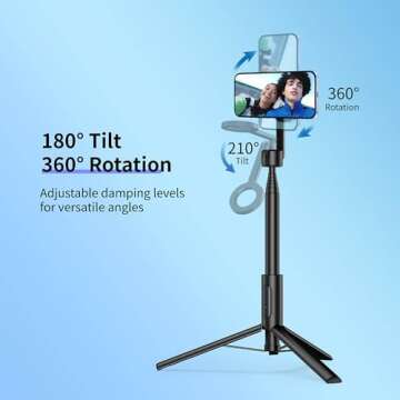 Vimitty for MagSafe Tripod for iPhone 64 Selfie Stick Tripod Phone with Metal Ring and Remote, Phone Tripod for Video Recording, Cell Phone Tripod Mount Stand for Cellphone