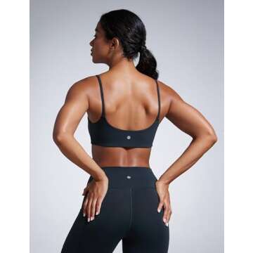 CRZ YOGA Butterbreeze Scoop Neck Sports Bras for Women - Spaghetti Straps Wireless Workout Padded Gy...