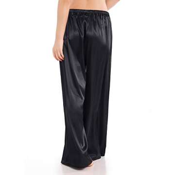 Wantschun Womens Wide Leg Pajama Pants Satin Silk Casual Loose Elastic Waist Lounge Pants Pj Bottoms Black;M