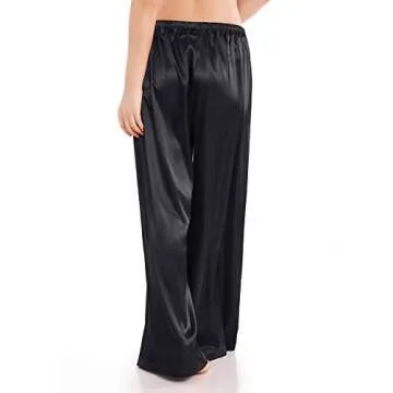 Wantschun Womens Wide Leg Pajama Pants Satin Silk Casual Loose Elastic Waist Lounge Pants Pj Bottoms Black;M