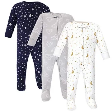 Hudson Baby unisex baby Cotton and Play Sleepers, Navy Stars Moons, Preemie US