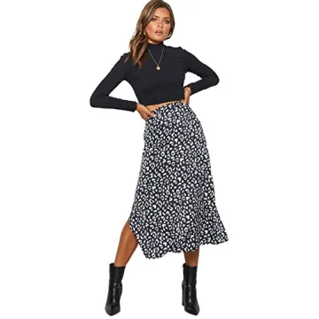 LYANER Leopard Print High Waist Zipper Midi Skirt Black
