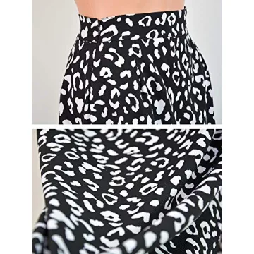 LYANER Leopard Print High Waist Zipper Midi Skirt Black