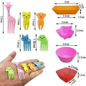 WSmelon Silicone Lunch Box Dividers for kids,24 pcs Bento Box Dividers with 10 Animal Food Picks,Silicone Bento Box Inserts,Silicone Cupcake Baking Cups,Muffin Pan Liners,Reusable and BPA Free